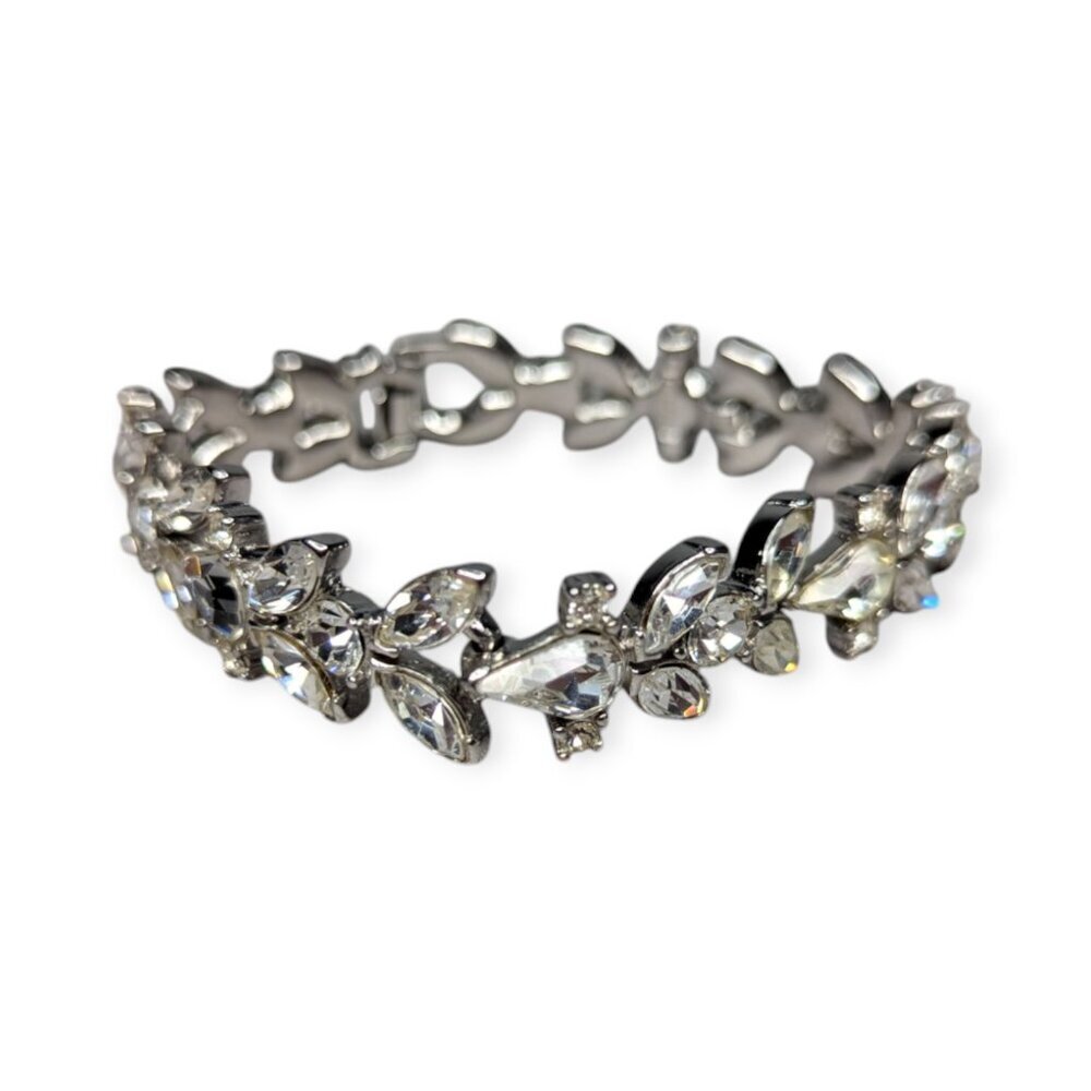 Vintage Signed Trifari Silver Tone Clear Rhinestone Bracelet